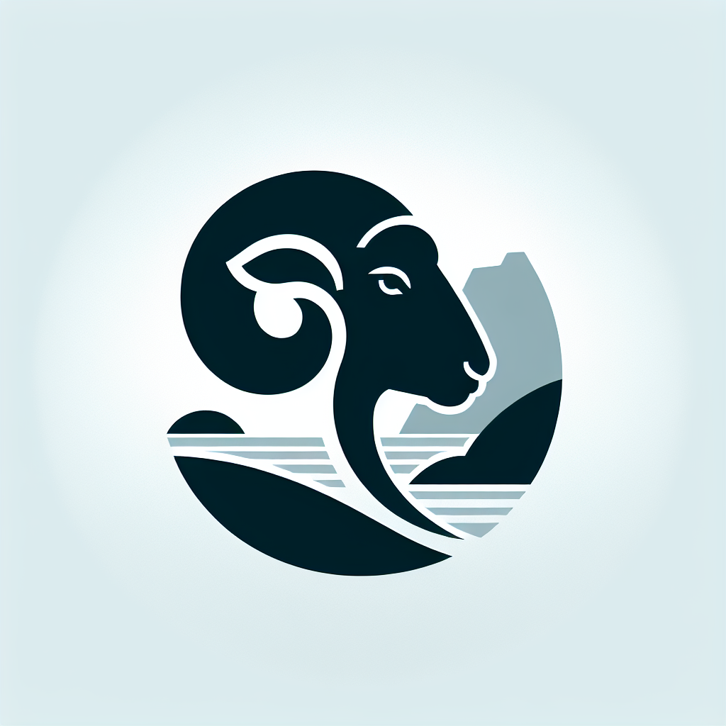 A logo for a Wiltshire sheep breeding site called Waimoana Wiltshires inspired by coastal breezes and the ease of fleece-less sheep, capturing the essence of a coastal, relaxed, and natural aesthetic with a touch of elegance. use a sheep head with no horns. Scenery should be coastal and mountainous 